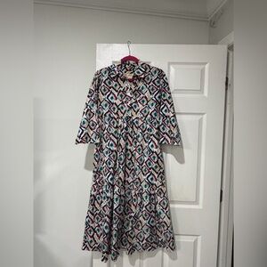 Maeve by anthropology dress size XXS Patterned Collared Midi DressTeal, Burgundy